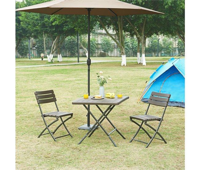 Conforama Mesa Plegable Lillestrøm Exterior Metal/plástico 78x78x74cm - Efecto Madera [en.casa]