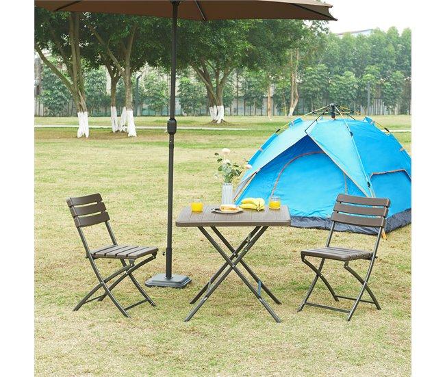 Conforama Mesa Plegable Lillestrøm Exterior Metal/plástico 78x78x74cm - Efecto Madera [en.casa]