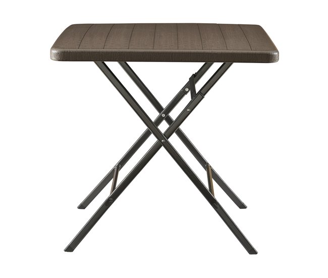 Conforama Mesa plegable Lillestrøm exterior metal/plástico 78x78x74cm - Efecto madera [en.casa]