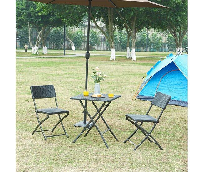 Conforama Mesa Plegable Mark Exterior Metal/plástico 62x62x73cm - Efecto Ratán Negro [en.casa]
