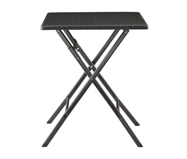 Conforama Mesa plegable Mark exterior metal/plástico 62x62x73cm - Efecto ratán negro [en.casa]