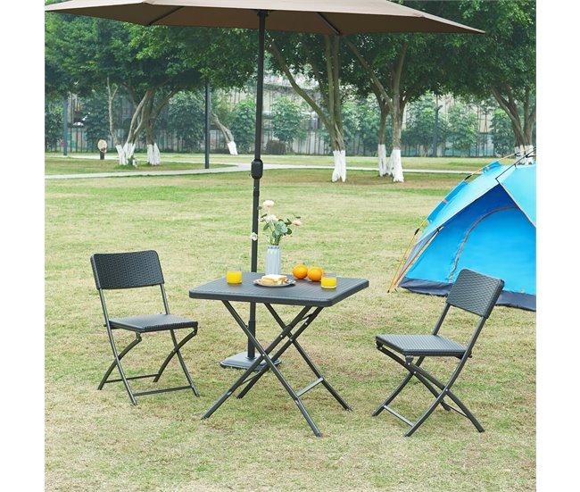 Conforama Mesa Plegable Mark Exterior Metal/plástico 78x78x74cm - Efecto Ratán Negro [en.casa]
