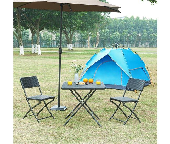 Conforama Mesa Plegable Mark Exterior Metal/plástico 78x78x74cm - Efecto Ratán Negro [en.casa]