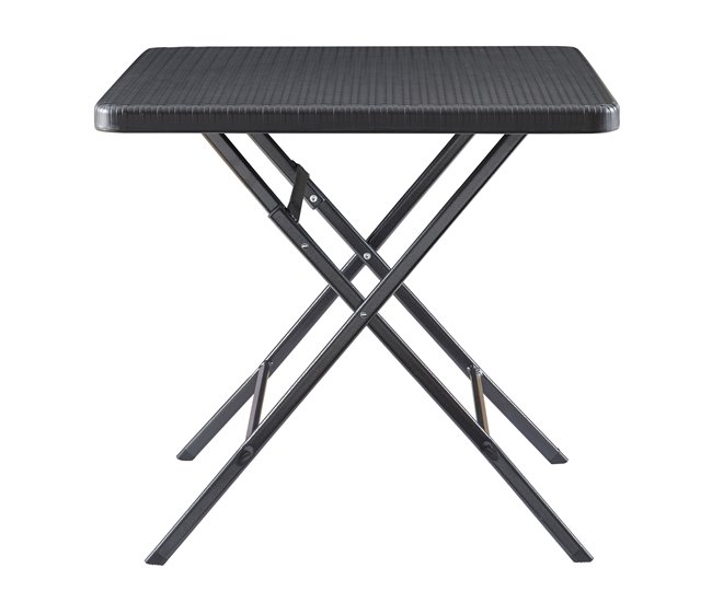 Conforama Mesa plegable Mark exterior metal/plástico 78x78x74cm - Efecto ratán negro [en.casa]