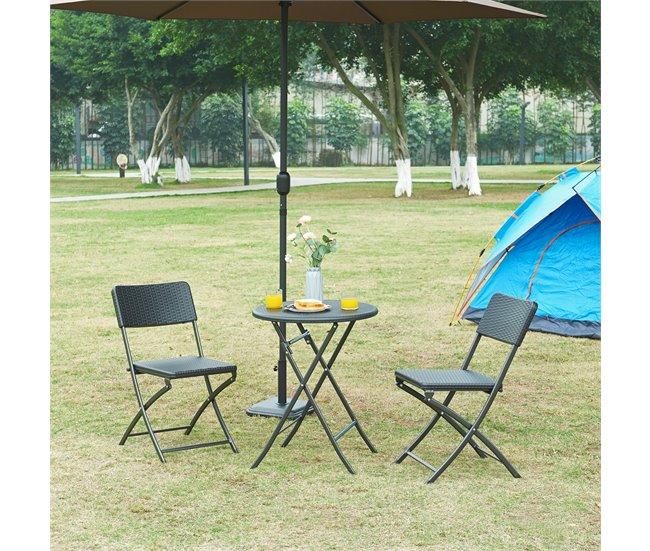 Conforama Mesa Plegable Mark Exterior Metal/plástico Ø60x74cm - Efecto Ratán Negro [en.casa]