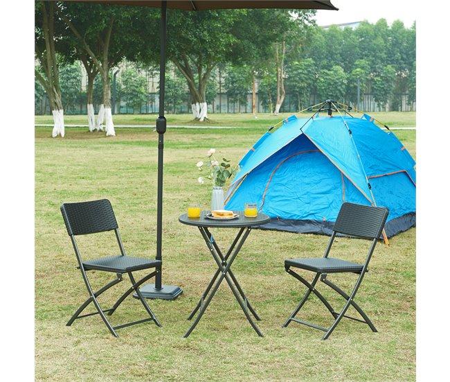 Conforama Mesa Plegable Mark Exterior Metal/plástico Ø60x74cm - Efecto Ratán Negro [en.casa]