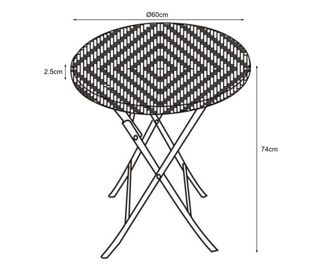 Conforama Mesa Plegable Mark Exterior Metal/plástico Ø60x74cm - Efecto Ratán Negro [en.casa]