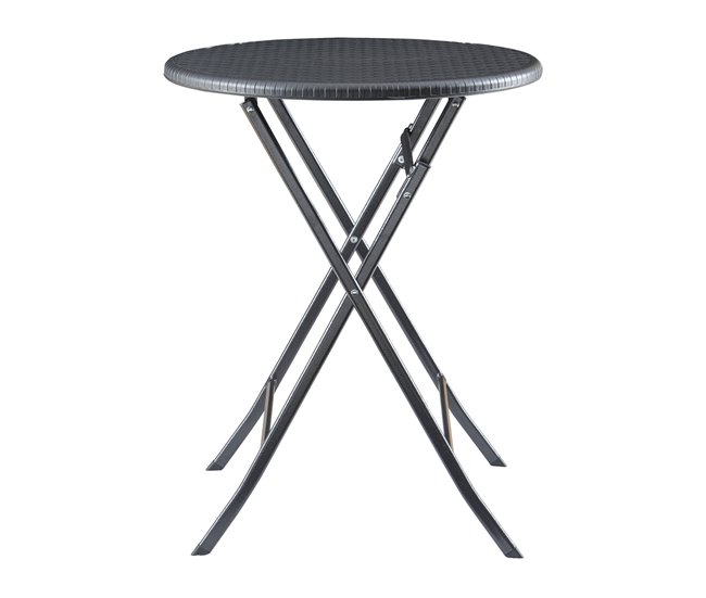 Conforama Mesa plegable Mark exterior metal/plástico Ø60x74cm - Efecto ratán negro [en.casa]
