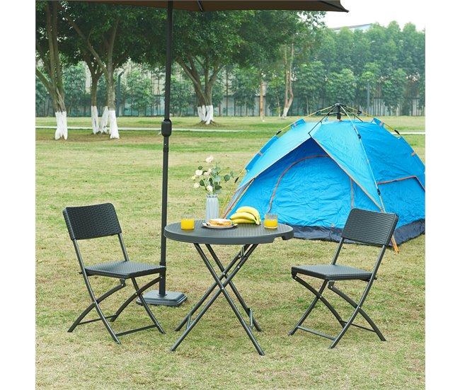 Conforama Mesa Plegable Mark Exterior Metal/plástico Ø80x74cm - Efecto Ratán Negro [en.casa]