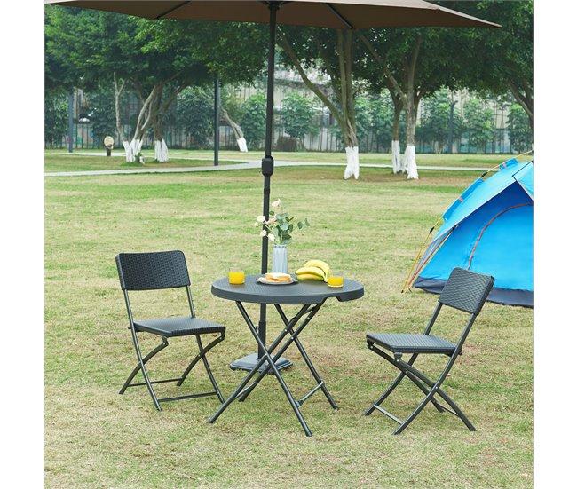 Conforama Mesa Plegable Mark Exterior Metal/plástico Ø80x74cm - Efecto Ratán Negro [en.casa]