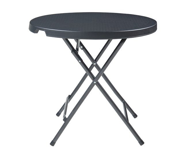 Conforama Mesa plegable Mark exterior metal/plástico Ø80x74cm - Efecto ratán negro [en.casa]