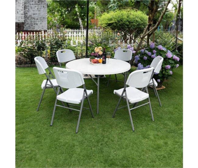 Conforama Mesa Plegable Redonda Efecto Granito Blanco Ø121x74cm Thinia Home
