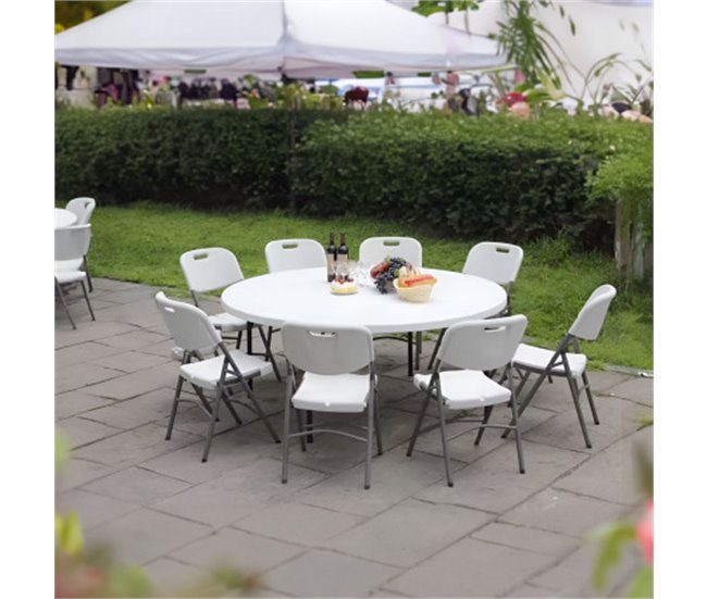 Conforama Mesa Plegable Redonda Efecto Granito Blanco Ø150x74cm O91