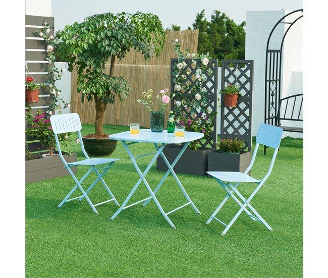Conforama Mesa Plegable Sande Cuadrada - Azul Celeste [en.casa]
