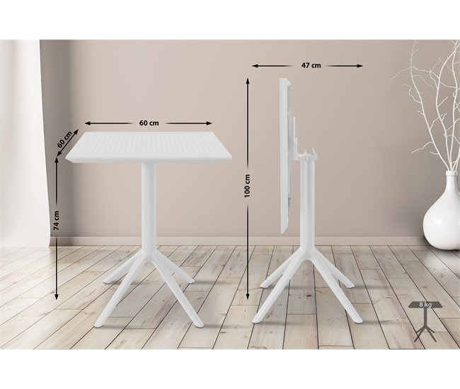 Conforama Mesa Plegable Sky Plástico Blanco 60X60X74 Cm