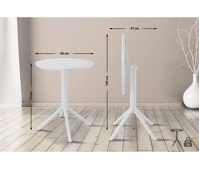 Conforama Mesa Plegable Sky Plástico Blanco 60X60X74 Cm