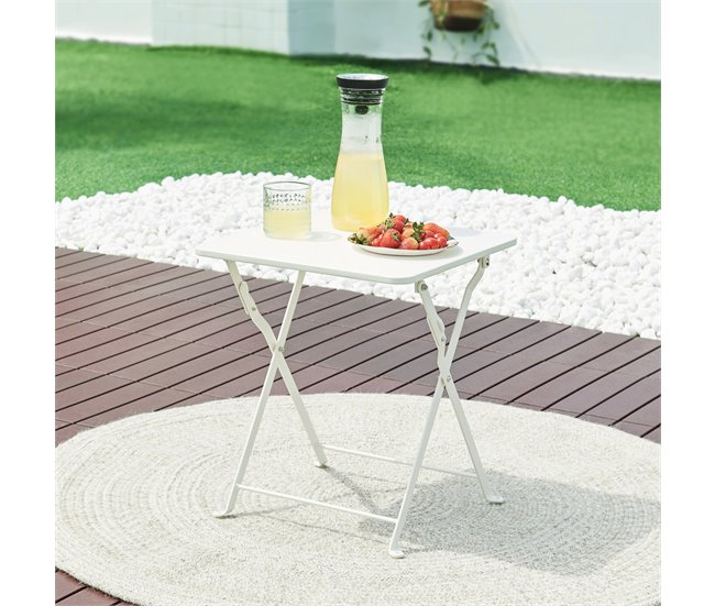 Conforama Mesa Plegable Vegårshei Acero 45x40x40 Cm - Blanco [en.casa]