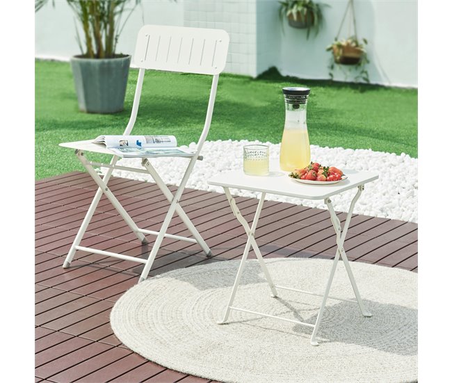 Conforama Mesa Plegable Vegårshei Acero 45x40x40 Cm - Blanco [en.casa]