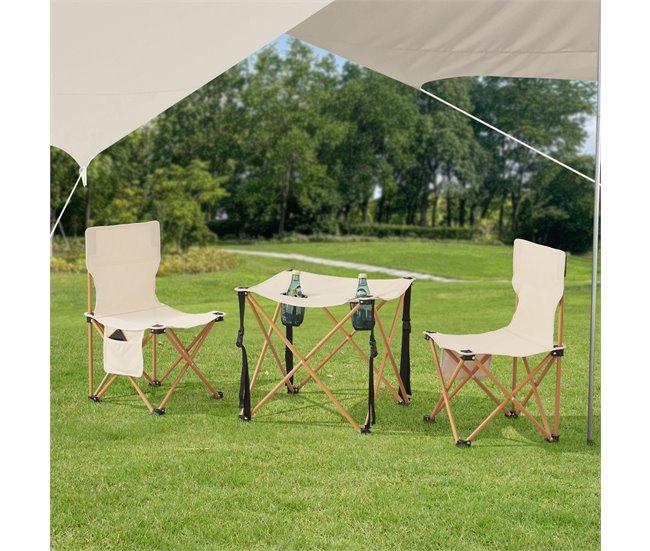 Conforama Mesa Portátil Con 2 Sillas Plegables Camping Banzi Acero Tela - Beige [casa.pro]