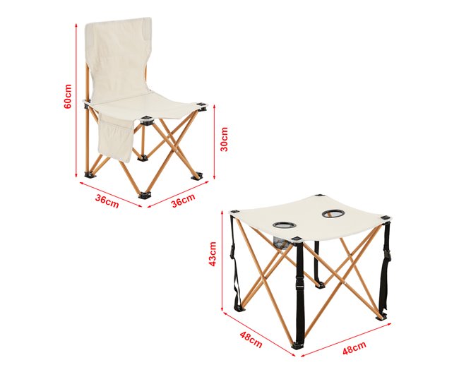 Conforama Mesa Portátil Con 2 Sillas Plegables Camping Banzi Acero Tela - Beige [casa.pro]