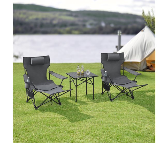 Conforama Mesa Portátil Con 2 Sillas Plegables Camping Bellante Acero Tela - Gris [casa.pro]