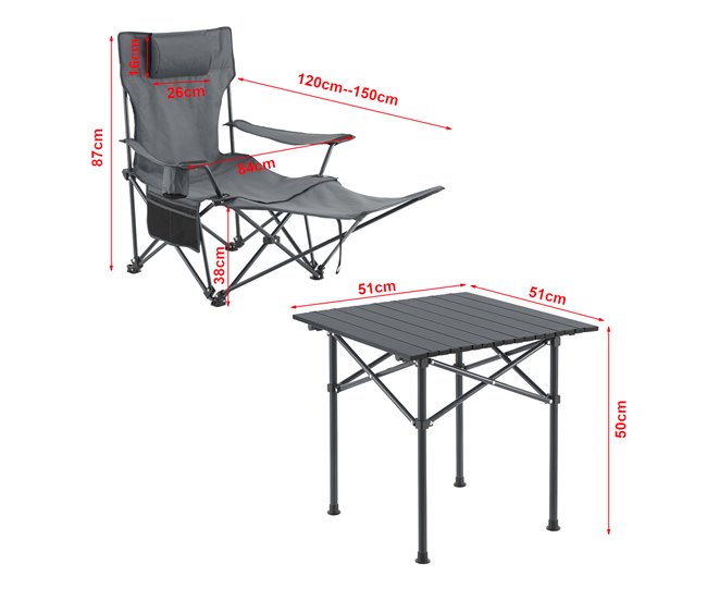 Conforama Mesa Portátil Con 2 Sillas Plegables Camping Bellante Acero Tela - Gris [casa.pro]