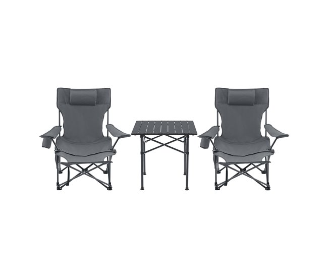 Conforama Mesa portátil con 2 sillas plegables camping Bellante acero tela - Gris [casa.pro]