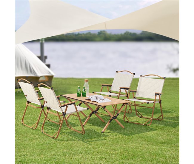 Conforama Mesa Portátil Con 4 Sillas Plegables Camping Botrugno Aluminio Tela - Beige [casa.pro]