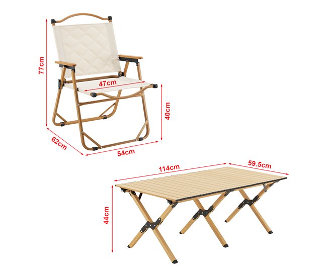 Conforama Mesa Portátil Con 4 Sillas Plegables Camping Botrugno Aluminio Tela - Beige [casa.pro]