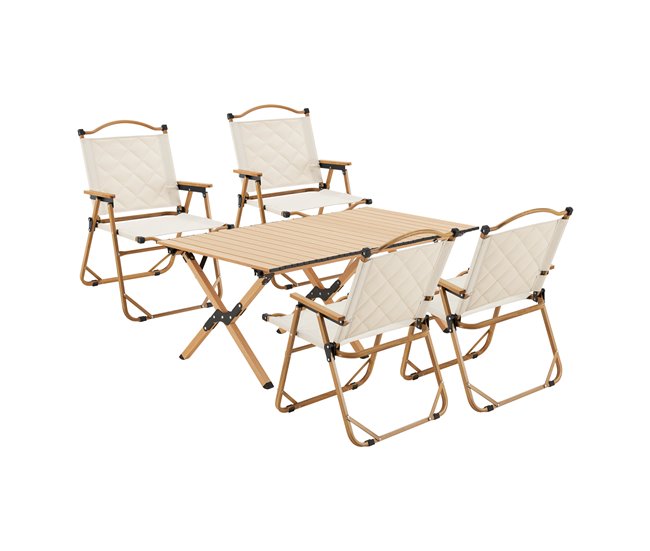 Conforama Mesa portátil con 4 sillas plegables camping Botrugno aluminio tela - Beige [casa.pro]
