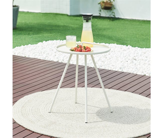 Conforama Mesa Terraza Fosen Redonda Con Asa Acero - Blanco [en.casa]