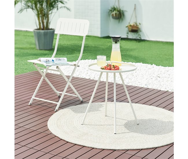 Conforama Mesa Terraza Fosen Redonda Con Asa Acero - Blanco [en.casa]