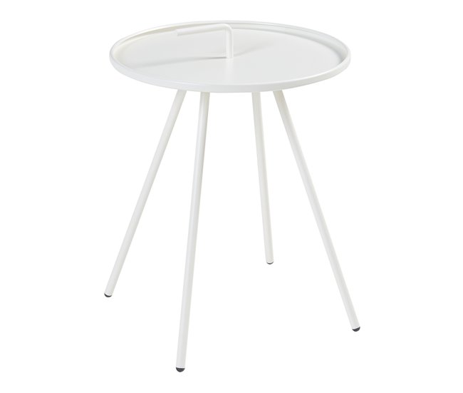 Conforama Mesa terraza Fosen redonda con asa acero - Blanco [en.casa]