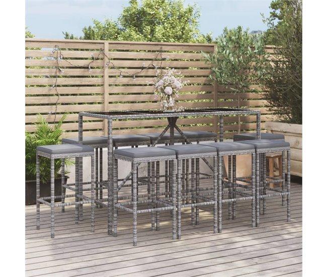 Conforama Mesa Y Taburetes Altos Jardin 11 Piezas Y Cojines Ratán Pe Gris Longitud Mesa 180 Cm