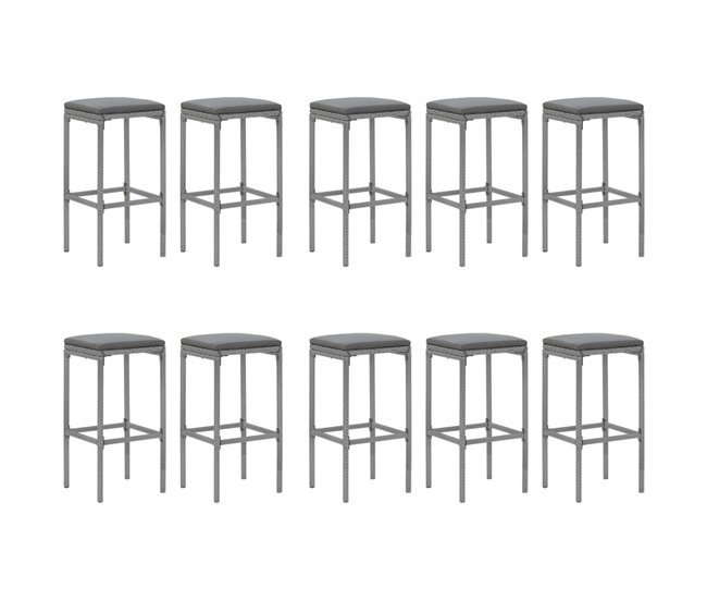 Conforama Mesa Y Taburetes Altos Jardin 11 Piezas Y Cojines Ratán Pe Gris Longitud Mesa 180 Cm