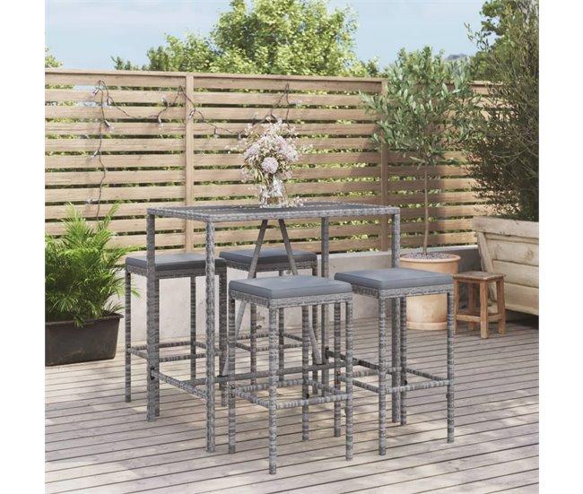 Conforama Mesa Y Taburetes Altos Jardin 5 Piezas Y Cojines Ratán Pe Gris Longitud Mesa 110 Cm