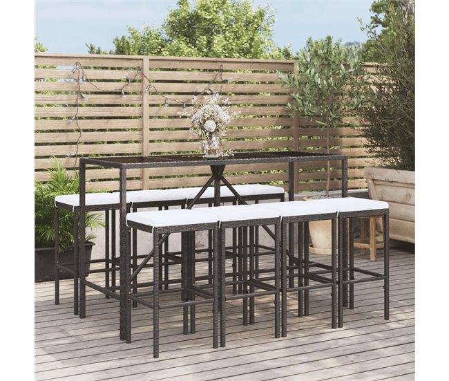 Conforama Mesa Y Taburetes Altos Jardin 9 Piezas Y Cojines Ratán Pe Negro Longitud Mesa 180 Cm