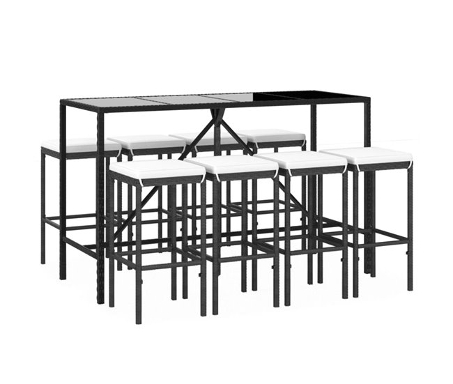 Conforama Mesa Y Taburetes Altos Jardin 9 Piezas Y Cojines Ratán Pe Negro Longitud Mesa 180 Cm