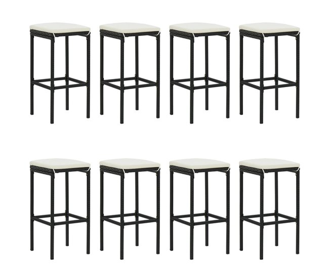 Conforama Mesa Y Taburetes Altos Jardin 9 Piezas Y Cojines Ratán Pe Negro Longitud Mesa 180 Cm