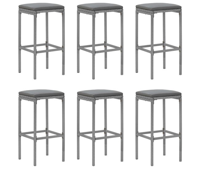 Conforama Mesa Y Taburetes Altos Jardin Y Cojines 7 Piezas Ratán Pe Gris Longitud Mesa 110 Cm
