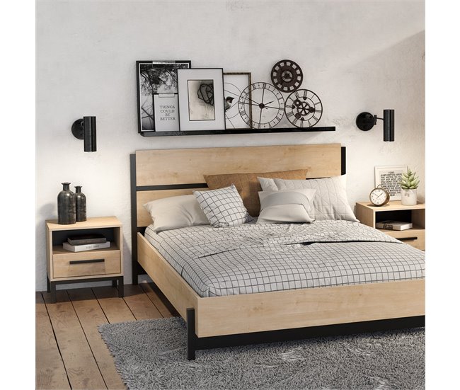 Conforama Mesilla De Noche 1 Cajón Y 1 Estante Decorativo Roble Y Negro Mate Craft - L44 6 Cm