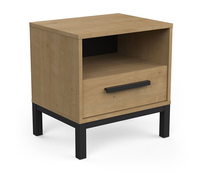 Conforama Mesilla De Noche 1 Cajón Y 1 Estante Decorativo Roble Y Negro Mate Craft - L44 6 Cm