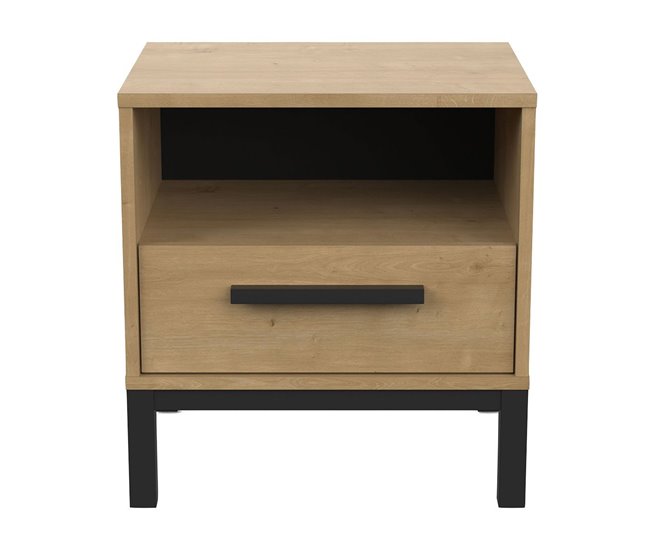 Conforama Mesilla de noche 1 cajón y 1 estante decorativo roble y negro mate Craft - L44 6 cm