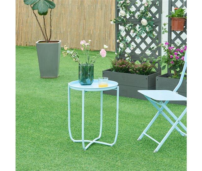 Conforama Mesita De Jardín Sandefjord Acero 53x40 Cm - Azul Celeste [en.casa]
