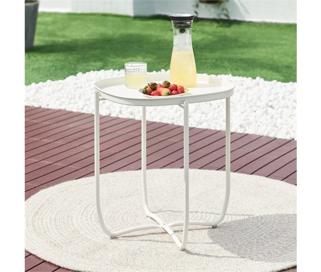 Conforama Mesita De Jardín Sandefjord Acero 53x46x46cm - Blanco [en.casa]