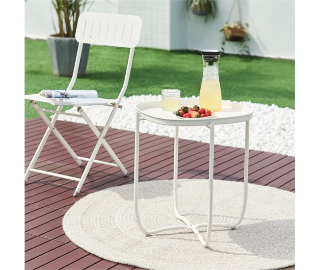 Conforama Mesita De Jardín Sandefjord Acero 53x46x46cm - Blanco [en.casa]