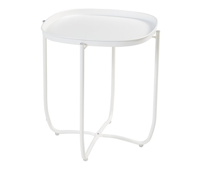 Conforama Mesita de jardín Sandefjord acero 53x46x46cm - Blanco [en.casa]