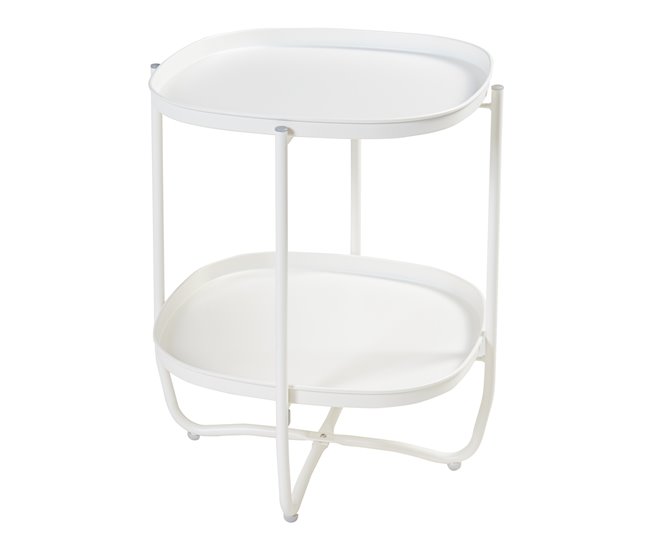 Conforama Mesita de jardín Sandefjord con 2 bandejas acero 57 5x46x46cm - Blanco [en.casa]