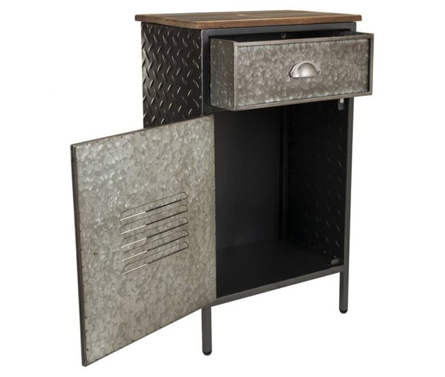 Conforama Mesita De Metal Y Madera De 1 Cajon Y 1 Puerta 42x28x70 5 Cm