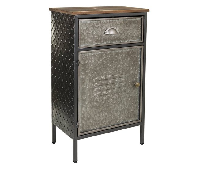 Conforama Mesita de metal y madera de 1 cajon y 1 puerta 42x28x70 5 cm